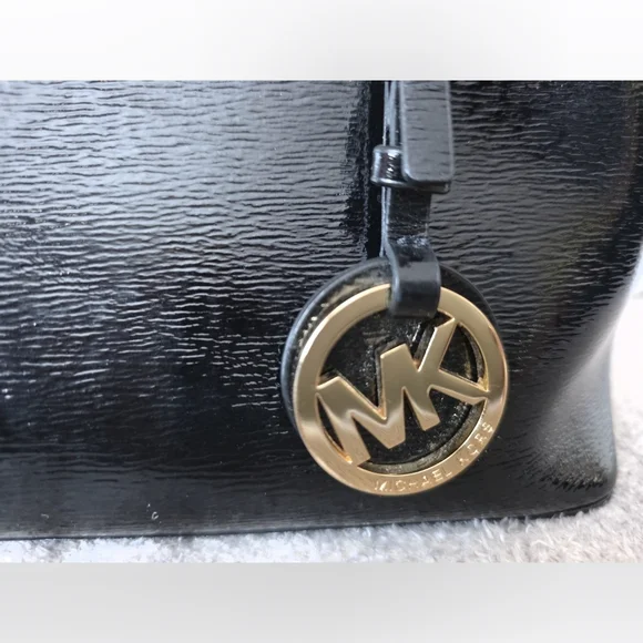 Michael Kors Shiny Black Tote with Gold Accents - Picture 2 of 5